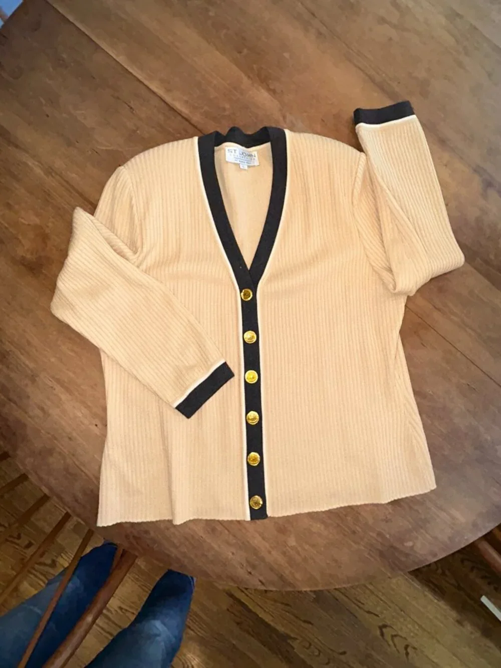 St. John Collection Marie Gray Ribbed Knit Cardigan, ladies large